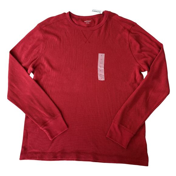 Old Navy Men’s Red Waffle Knit Long Sleeve Thermal Shirt L Built-In Flex Casual - Picture 1 of 7